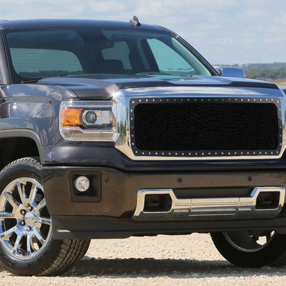2014-2015 GMC Sierra 1500 Rivet Style Black Stainless Steel Mesh Grille Insert