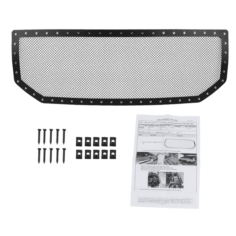 2016-2018 GMC Sierra 1500 Rivet Style Black Stainless Steel Mesh Grille Insert