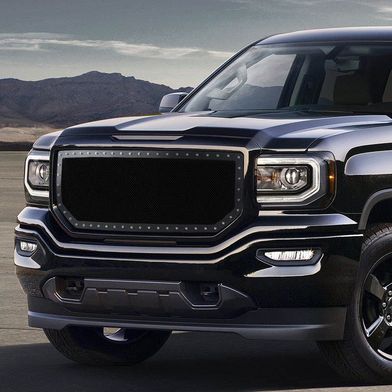 2016-2018 GMC Sierra 1500 Rivet Style Black Stainless Steel Mesh Grille Insert