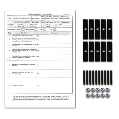 2003-2006 Chevrolet Silverado/Avalanche Rivet Style Black Stainless Steel 2PC Mesh Grille Insert