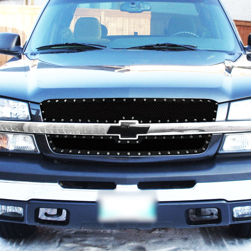 2003-2006 Chevrolet Silverado/Avalanche Rivet Style Black Stainless Steel 2PC Mesh Grille Insert