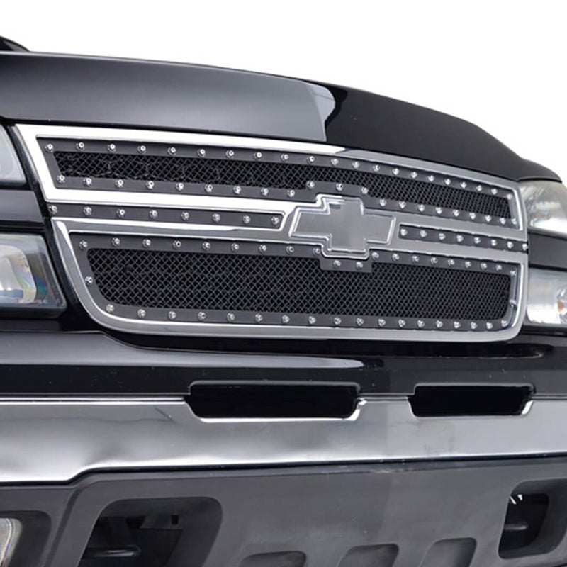 2005-2007  Chevrolet Silverado Rivet Style Black Stainless Steel 2PC Mesh Grille Insert