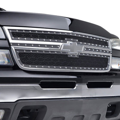 2005-2007  Chevrolet Silverado Rivet Style Black Stainless Steel 2PC Mesh Grille Insert