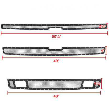 2007-2013 Chevrolet Silverado 1500/1500HD Rivet Style Black Stainless Steel 3PC Mesh Grille insert