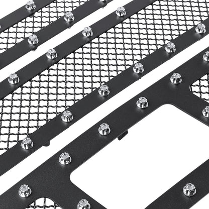 2007-2013 Chevrolet Silverado 1500/1500HD Rivet Style Black Stainless Steel 3PC Mesh Grille insert