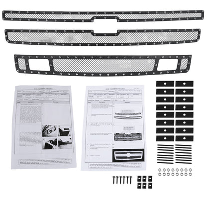 2007-2013 Chevrolet Silverado 1500/1500HD Rivet Style Black Stainless Steel 3PC Mesh Grille insert