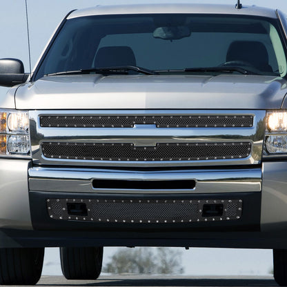 2007-2013 Chevrolet Silverado 1500/1500HD Rivet Style Black Stainless Steel 3PC Mesh Grille insert