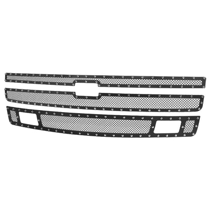 2007-2013 Chevrolet Silverado 1500/1500HD Rivet Style Black Stainless Steel 3PC Mesh Grille insert