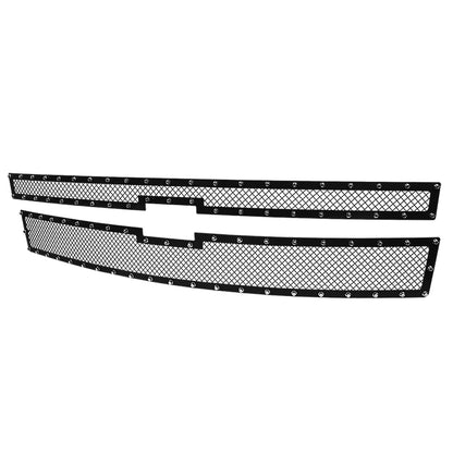 2014-2015 Chevrolet Silerado 1500 Rivet Style Black Stainless Steel 2PC Mesh Grille Insert