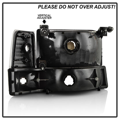 SPYDER Xtune Ford F150/Bronco 92-96 Headlights w/Corner Bumper 6pcs Amber- Black HD-JH-FB92-SET-AM-BK 5073136