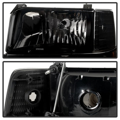 SPYDER Xtune Ford F150 92-96 Headlights w/Corner Bumper 6pcs Amber- Black Smoked HD-JH-FB92-SET-AM-BSM 9030314