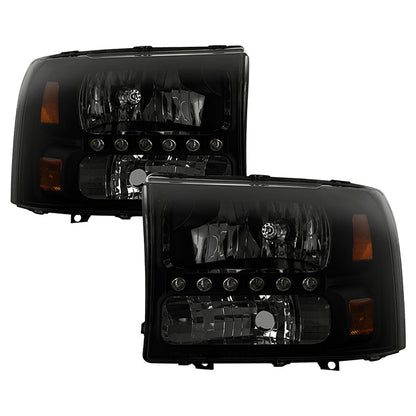 SPYDER Xtune Ford F250 F350 Super Duty 99-04 1Pc Headlights w/ LED Black Smoked HD-JH-FF25099-LED-BSM 9030215