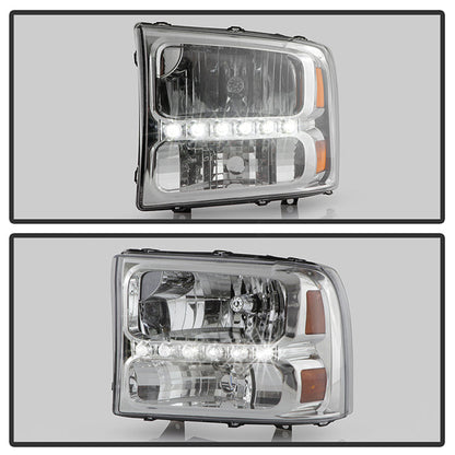 SPYDER Xtune Ford F250 F350 Super Duty 99-04 1Pc Headlights w/ LED Chrome HD-JH-FF25099-LED-C 9026171