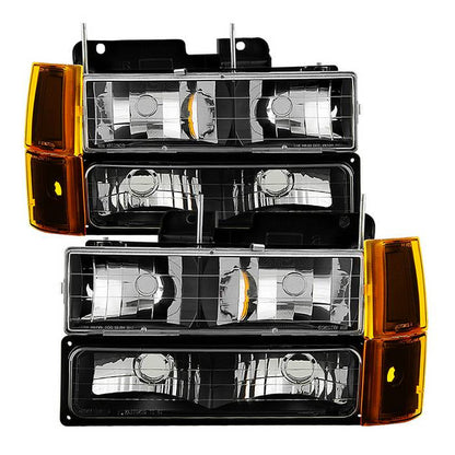 SPYDER Xtune GMC Yukon 94-99 Headlights w/ Corner & Parking Lights 8pcs Sets -Black HD-JH-GCK94-AM-BK-SET 9034442