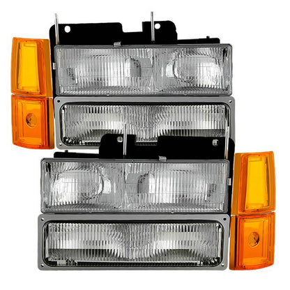 SPYDER Xtune GMC Yukon 94-99 Headlights w/ Corner & Parking Lights 8pcs Sets - OEM HD-JH-GCK94-OE-C-SET 9034411