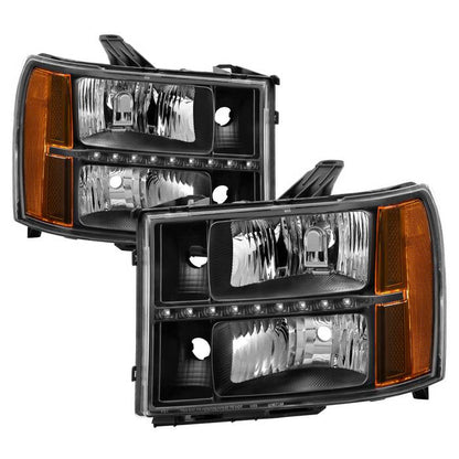 SPYDER xTune GMC Sierra 07-13 Headlights with Daytime LED Running Light - Black HD-JH-GSIE07-LED-BK 9037429