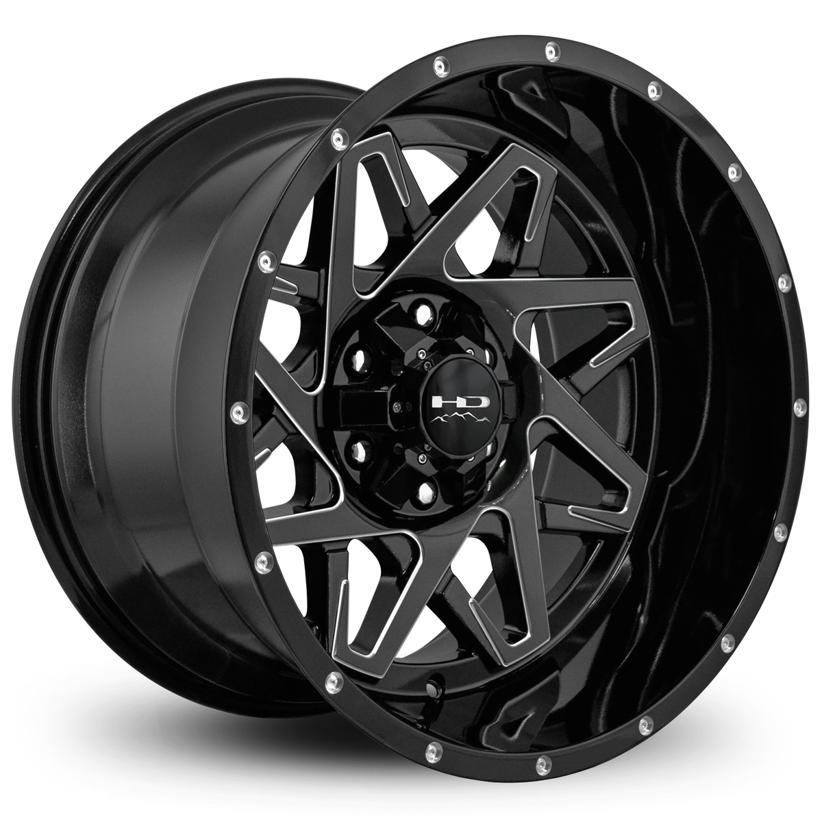 HD Offroad Caliber 20x12 -50 6x135/6x139.7mm 106.2mm Gloss Black/Milled Edge