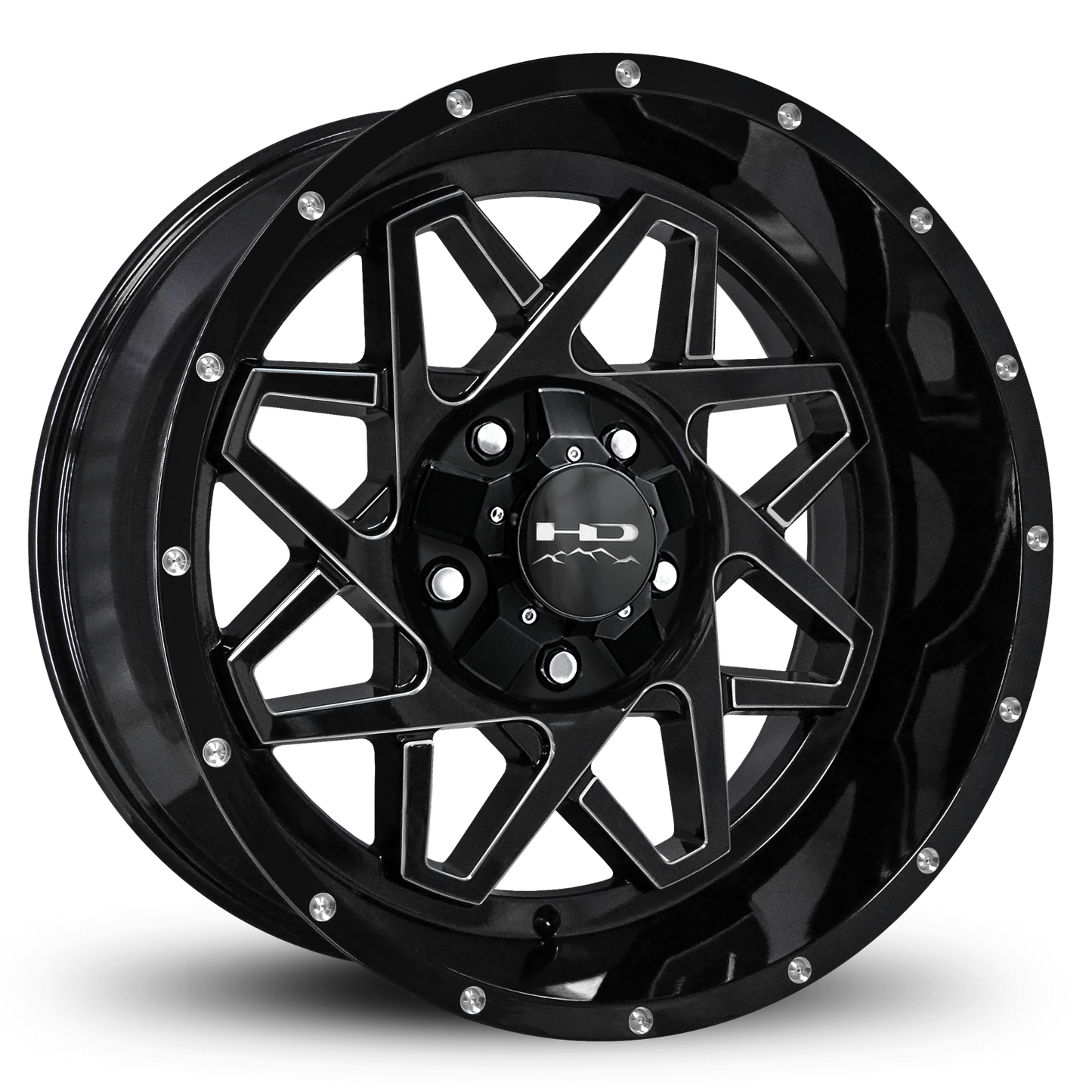 HD Offroad Gridlock 20x10 -25 5x127/5x139.7mm 106.2mm Gloss Black/Milled Edge
