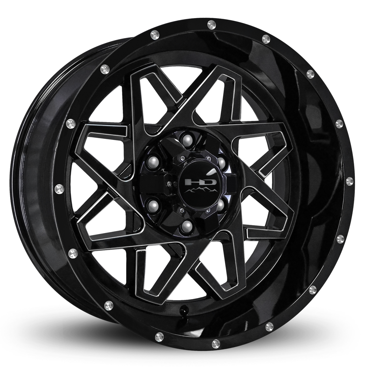 HD Offroad Gridlock 20x10 -40 6x135/6x139.7mm 106.2mm Gloss Black/Milled Edge