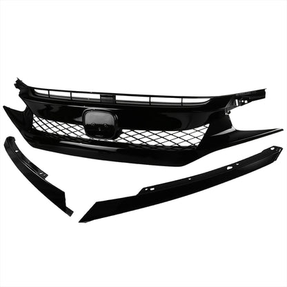 2016-2018 Honda Civic FK8 TR Style Glossy Black ABS Mesh Grille w/ Eyebrows