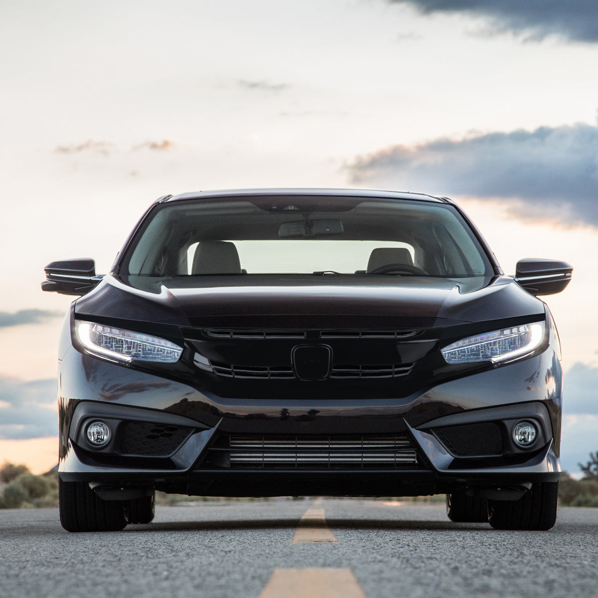2016-2018 Honda Civic FK8 Factory Style Glossy Black ABS Mesh Grille w/ Eyebrows