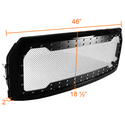 2015-2017 Ford F-150 Glossy Black ABS Rivet Style Grille w/ Stainless Steel Mesh