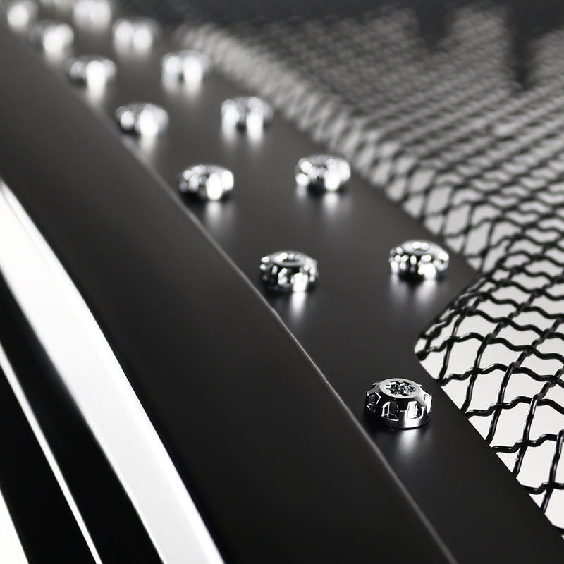 2015-2017 Ford F-150 Glossy Black ABS Rivet Style Grille w/ Stainless Steel Mesh