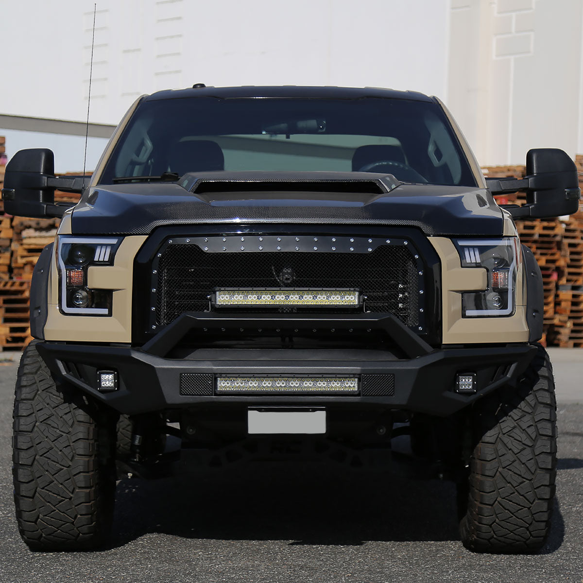 2015-2017 Ford F-150 Glossy Black ABS Rivet Style Grille w/ Stainless Steel Mesh