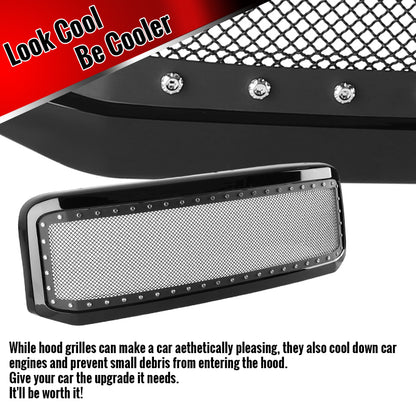 2005-2007 Ford F-250/F-350/F-450/F-550/Excursion Black ABS Rivet Style Grille w/ Stainless Steel Mesh