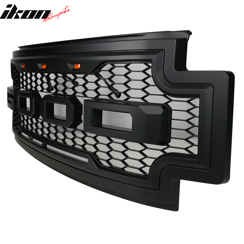 2017-2019 F-250 F-350 R Style Front Bumper Hood Grille Matte Black