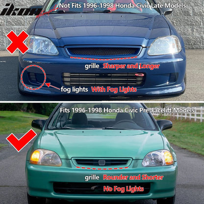 Fits 96-98 Civic 2Dr/Mugen Front Rear Bumper Lip + TR Front Grille