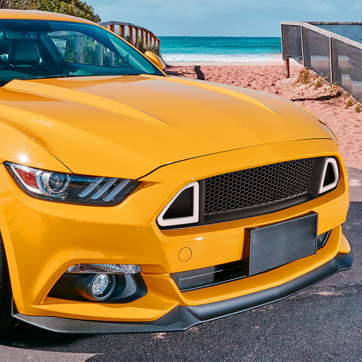2015-2017 Ford Mustang Black ABS Mesh Grille w/ Dual Integrated LED Bar