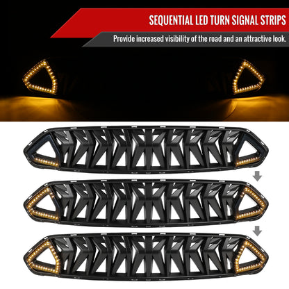 2018-2023 Ford Mustang Shark Style Hood Grille w/ Sequential LED Turn Signal Lights