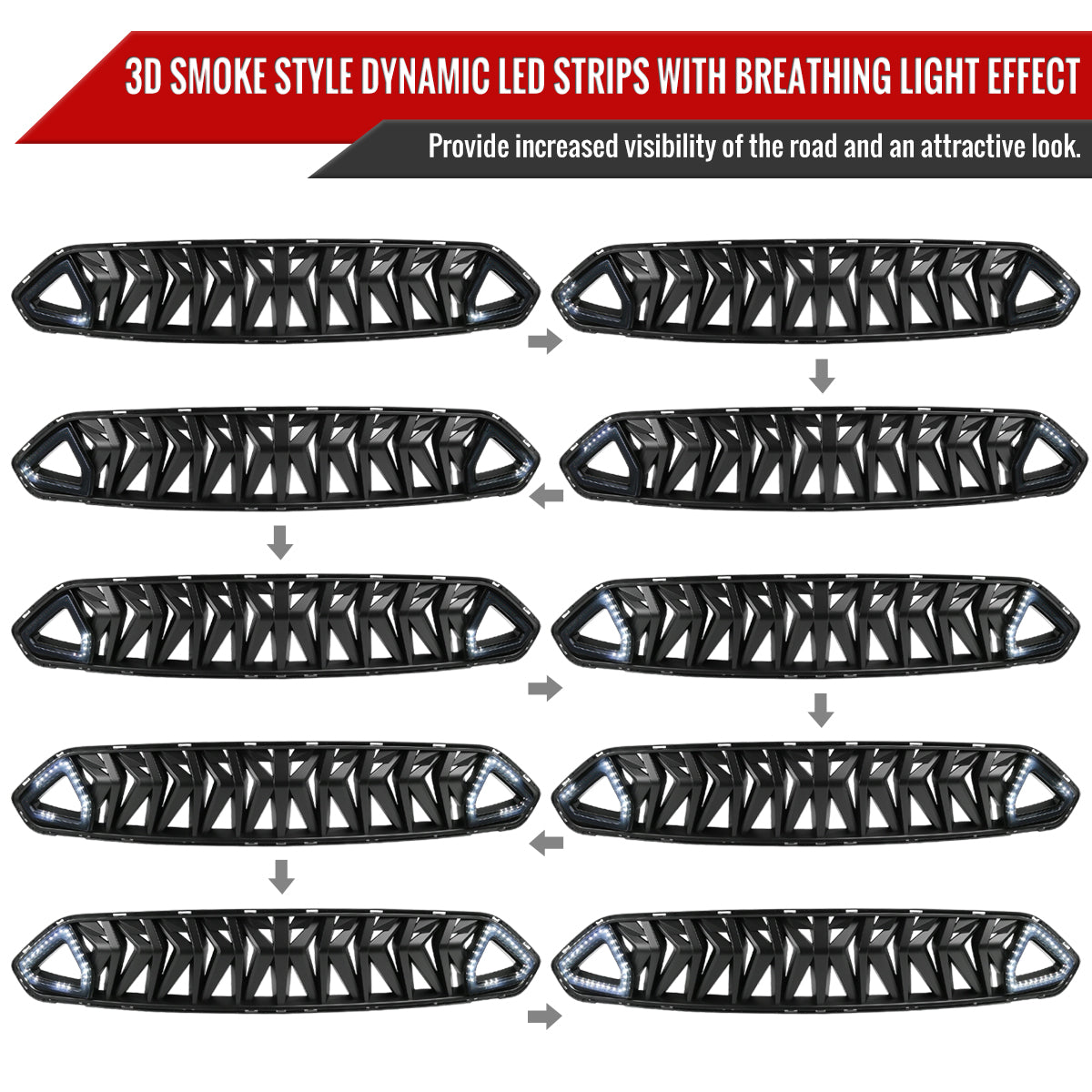 2018-2023 Ford Mustang Shark Style Hood Grille w/ Sequential LED Turn Signal Lights
