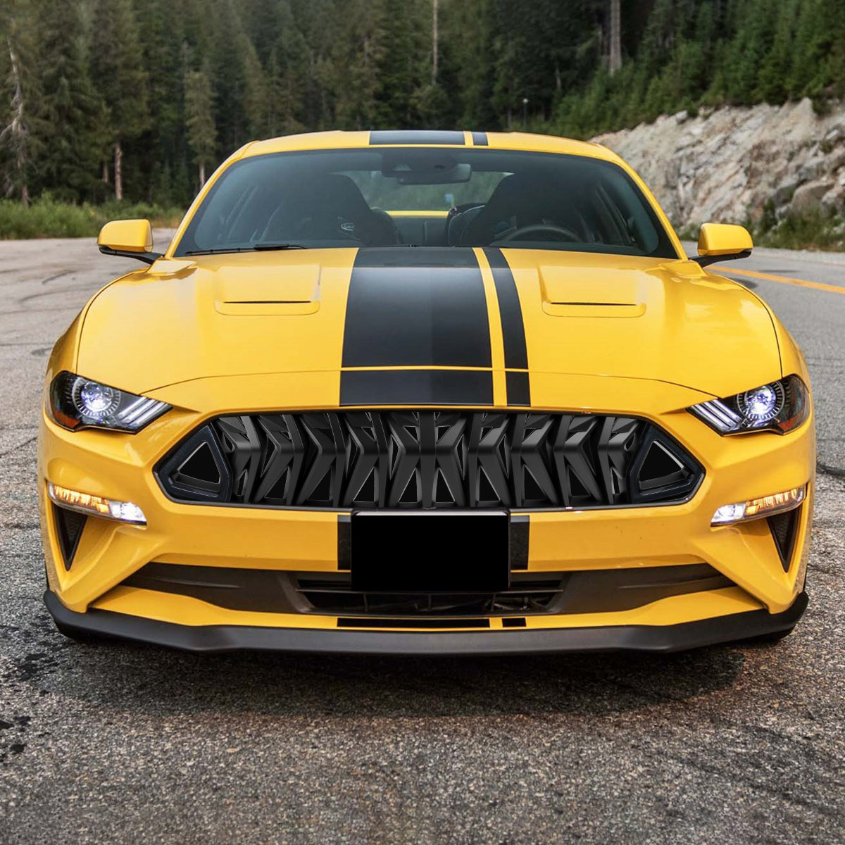 2018-2023 Ford Mustang Shark Style Hood Grille w/ Sequential LED Turn Signal Lights