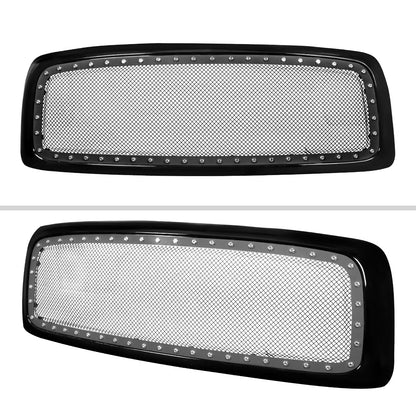 2002-2005 Dodge RAM 1500/ 2003-2005 RAM 2500/3500 Glossy Black 1PC Rivet Mesh Style Front Grille