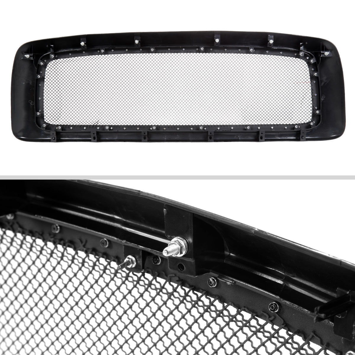 2002-2005 Dodge RAM 1500/ 2003-2005 RAM 2500/3500 Glossy Black 1PC Rivet Mesh Style Front Grille