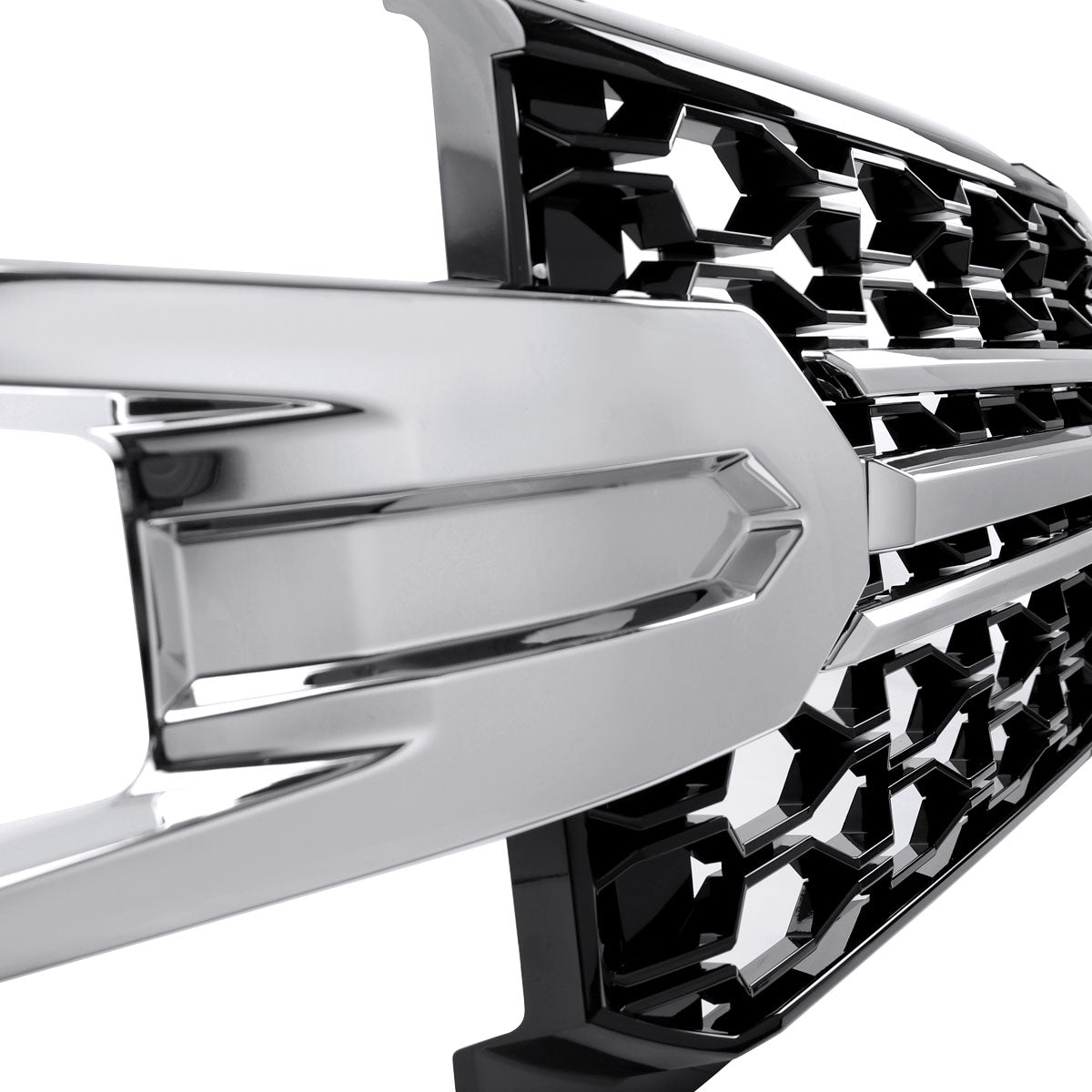 2019-2022 Chevrolet Silverado 1500 LT Glossy Black Honeycomb Hood Grille w/ Chrome Trim