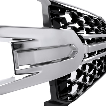 2019-2022 Chevrolet Silverado 1500 LT Glossy Black Honeycomb Hood Grille w/ Chrome Trim