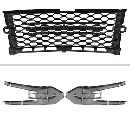 2019-2022 Chevrolet Silverado 1500 LT Glossy Black Honeycomb Hood Grille w/ Chrome Trim