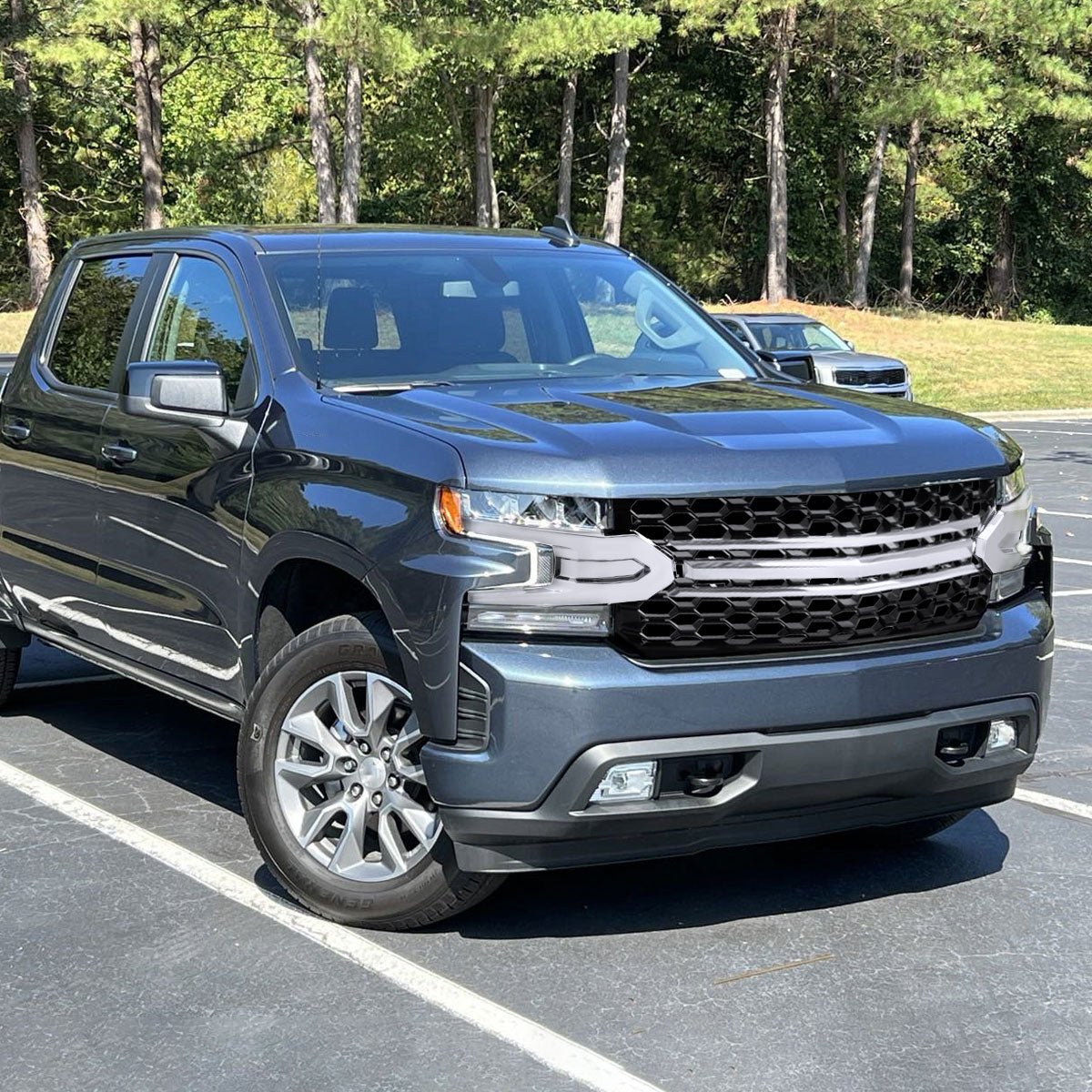 2019-2022 Chevrolet Silverado 1500 LT Glossy Black Honeycomb Hood Grille w/ Chrome Trim
