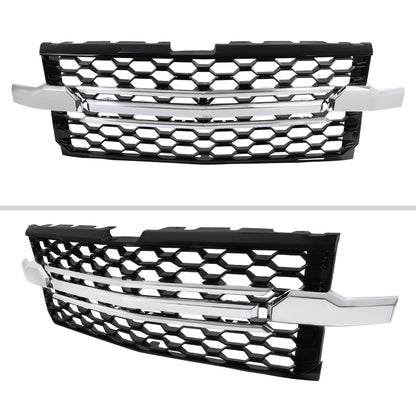 2019-2022 Chevrolet Silverado 1500 WT Glossy Black Honeycomb Hood Grille w/ Chrome Trim