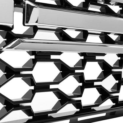 2019-2022 Chevrolet Silverado 1500 WT Glossy Black Honeycomb Hood Grille w/ Chrome Trim