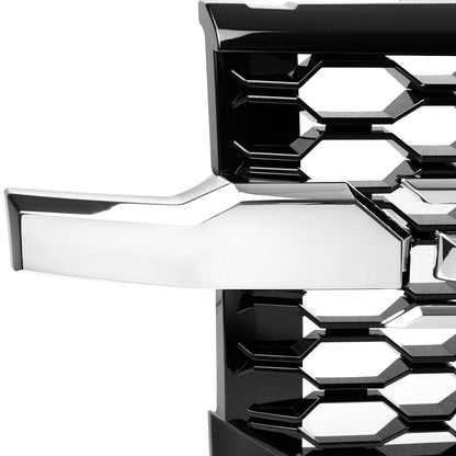 2019-2022 Chevrolet Silverado 1500 WT Glossy Black Honeycomb Hood Grille w/ Chrome Trim