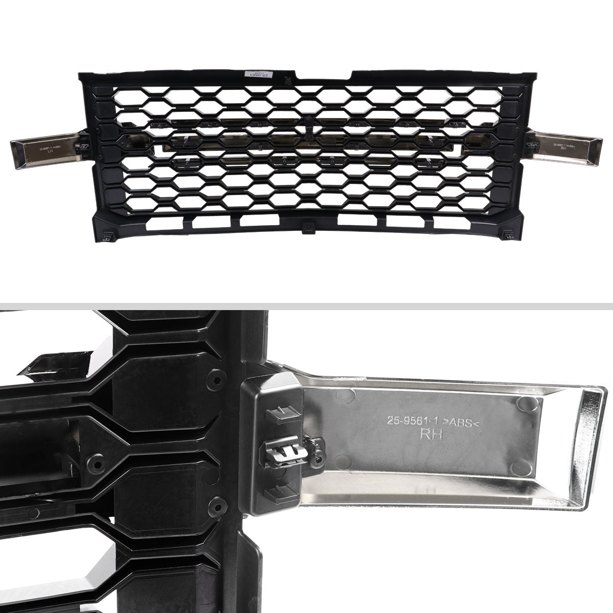 2019-2022 Chevrolet Silverado 1500 WT Glossy Black Honeycomb Hood Grille w/ Chrome Trim