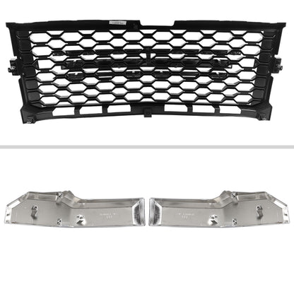 2019-2022 Chevrolet Silverado 1500 WT Glossy Black Honeycomb Hood Grille w/ Chrome Trim