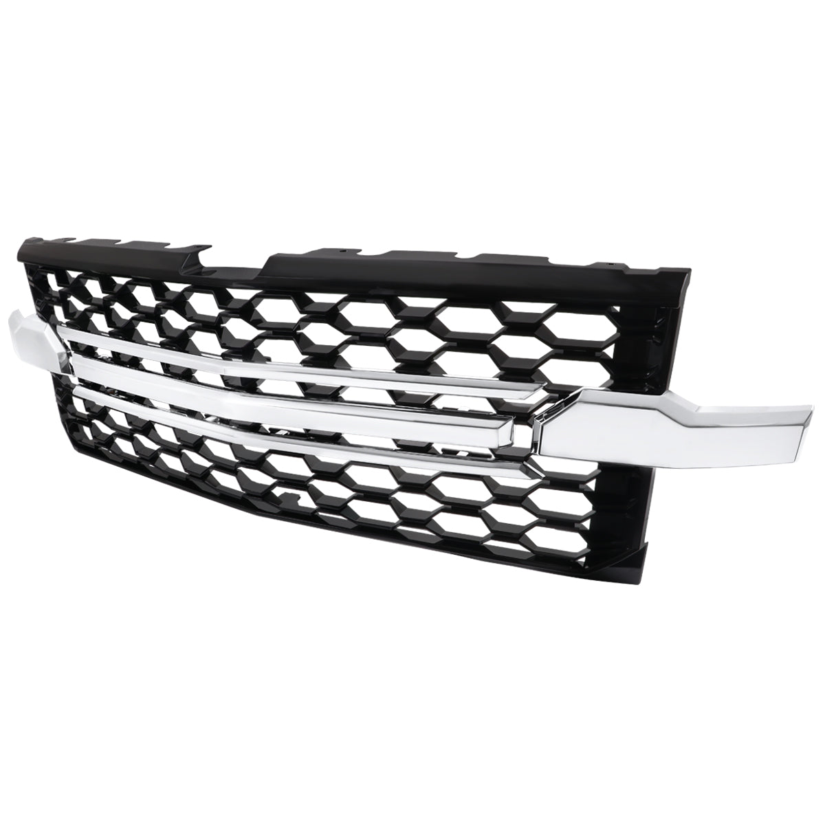 2019-2022 Chevrolet Silverado 1500 WT Glossy Black Honeycomb Hood Grille w/ Chrome Trim