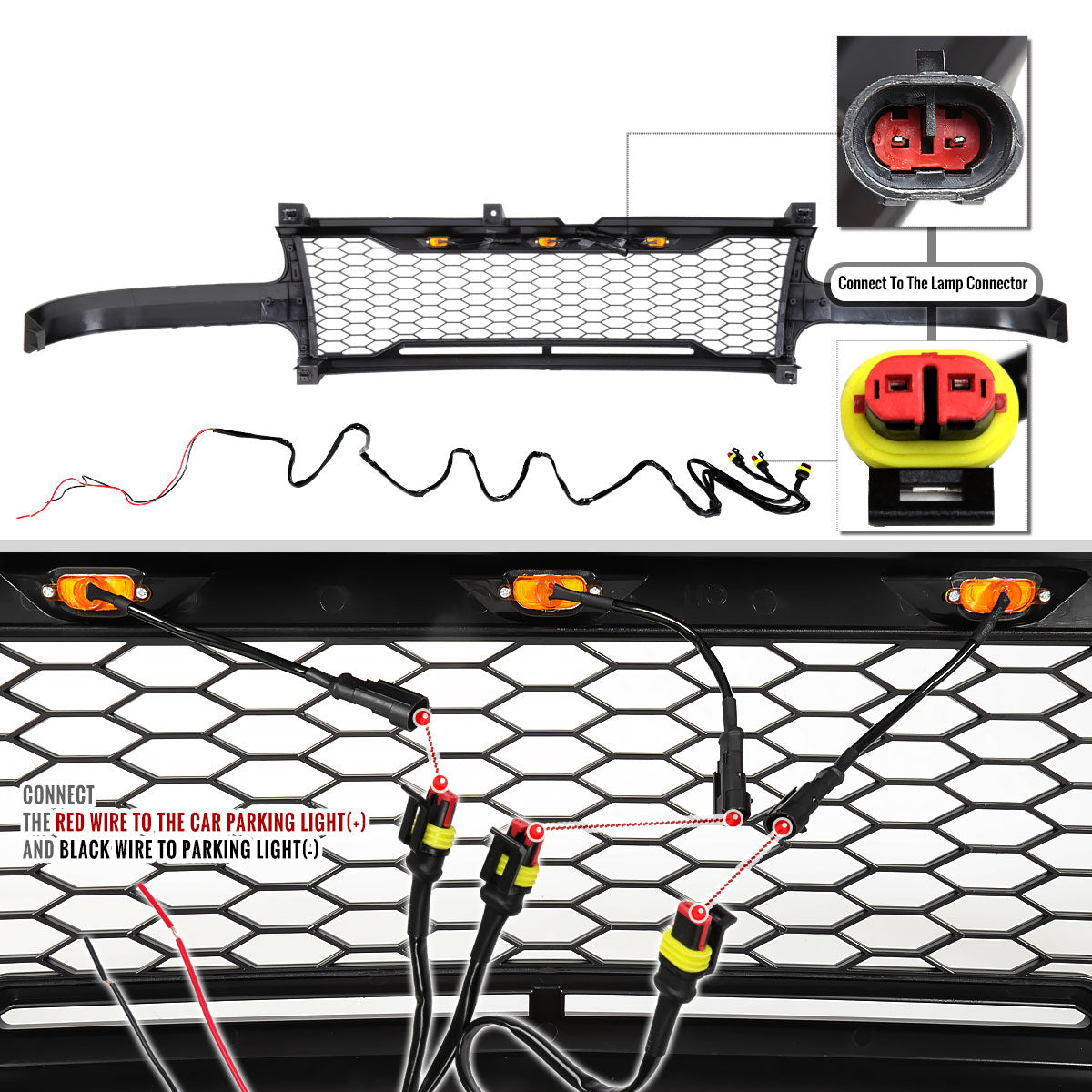 1999-2002 Chevrolet Silverado 1500/2000-2006 Tahoe/Suburban Glossy Black Mesh Replacement Grille w/ LED Lights