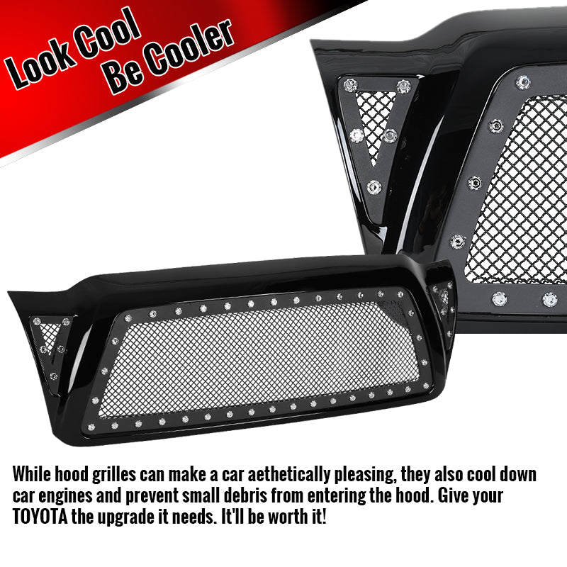 2005-2011 Toyota Tacoma Glossy Black ABS Rivet Style Grille w/ Stainless Steel Mesh