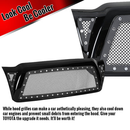 2005-2011 Toyota Tacoma Glossy Black ABS Rivet Style Grille w/ Stainless Steel Mesh